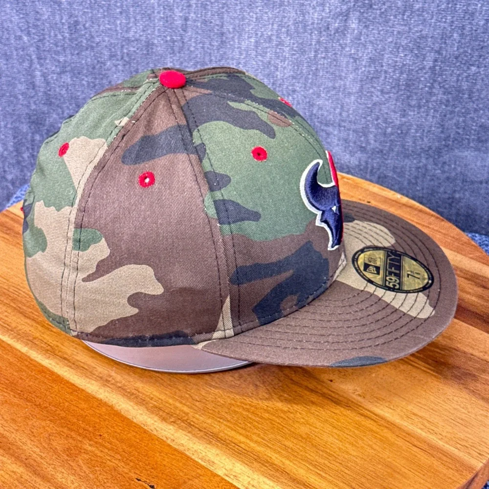New Era Houston Texans Hat Mens 7 3/8 Camo Cotton Fitted 59FIFTY NFL Camouflage